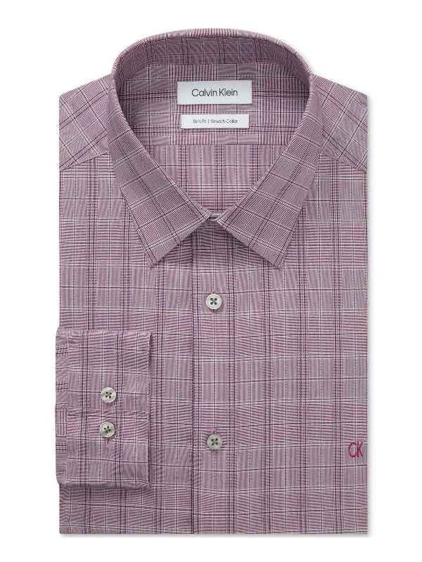 men's office-ready shirts -Mens Plaid Cotton Stretch Dress Shirt