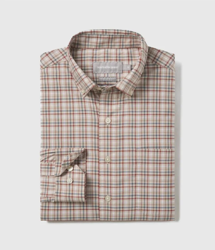 men's button-up shirts with patterns -Men's Samford Check Long Sleeve Dress Shirt In Browning