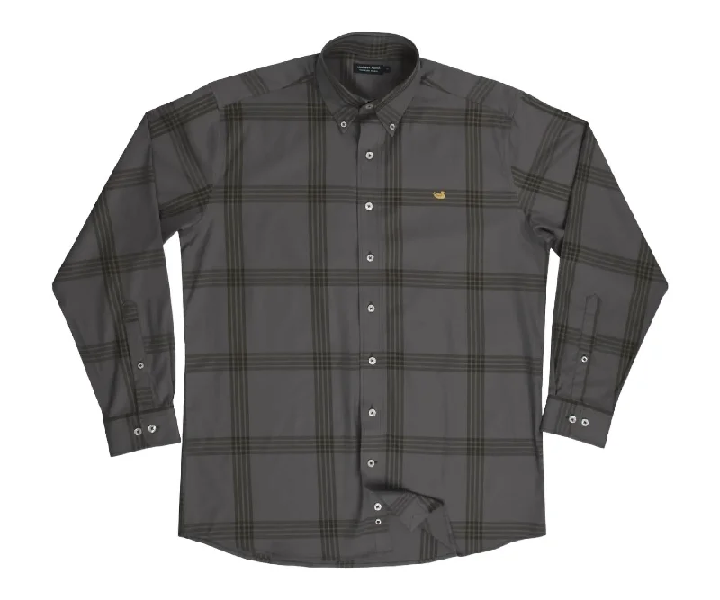 men's premium shirts -Men's Trussville Windowpane Dress Shirt In Midnight Gray/dark Olive