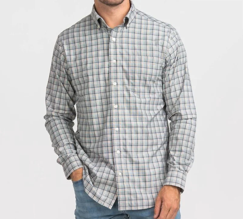 men's short-sleeve button-up shirts -Men's Wedgewood Plaid Long Sleeve Dress Shirt In Mallard