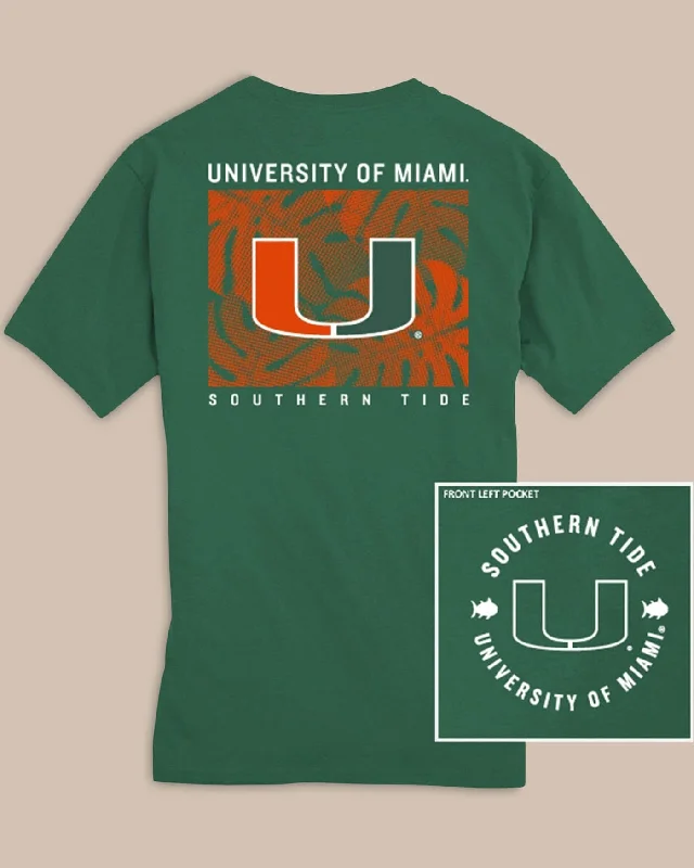 men's cool graphic t-shirts -Miami Hurricanes Halftone Monstera T-Shirt