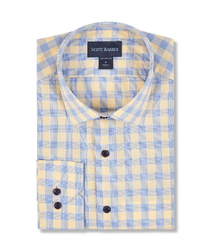 men's short-sleeve button-up shirts -Micro Dobby Glen Plaid, Flax