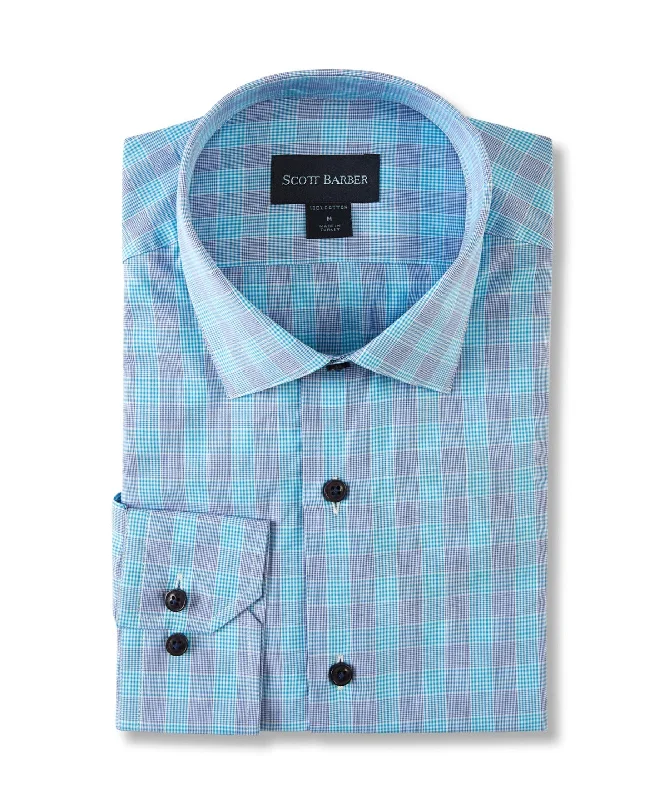 men's breathable shirts -Mirco Dobby Glen Plaid, Aqua