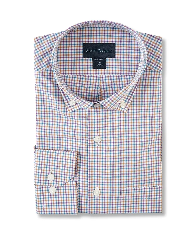 men's slim-fit dress shirts -Multi Tattersall Poplin, Grapeade