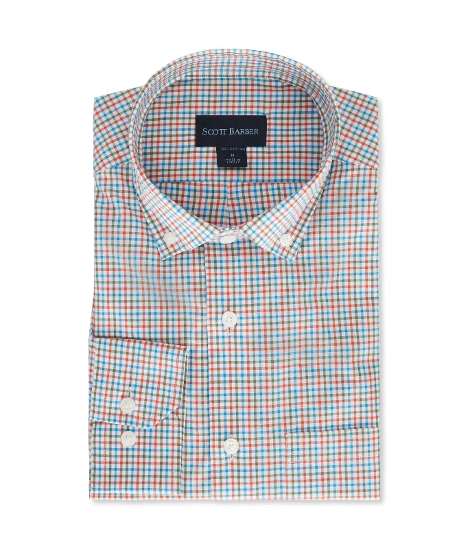 men's short-sleeve shirts -Multi Tattersall Poplin, Spice