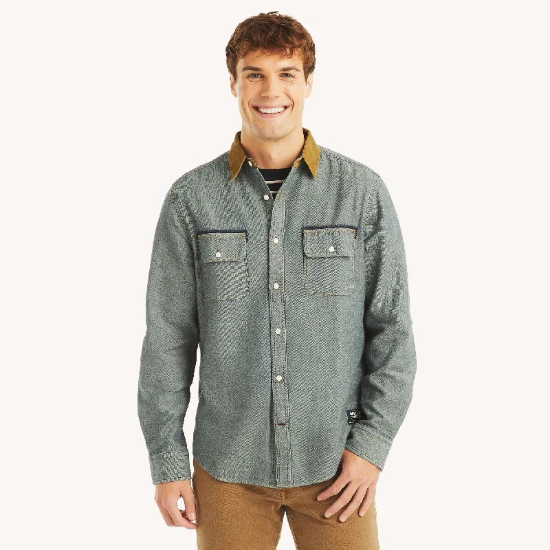 men's cool printed shirts -Nautica Mens Corduroy Denim Shirt