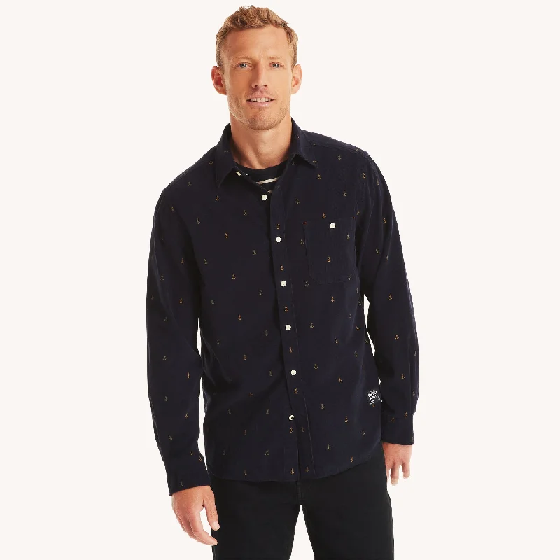 men's casual fit shirts -Nautica Mens Corduroy Printed Shirt