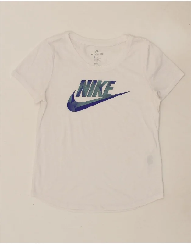 men's graphic t-shirts -NIKE Boys Athletic Cut Graphic T-Shirt Top 12-13 Years Large White Cotton