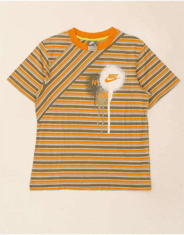 men's short sleeve t-shirts -NIKE Boys Graphic T-Shirt Top 8-9 Years Small Multicoloured Striped Cotton