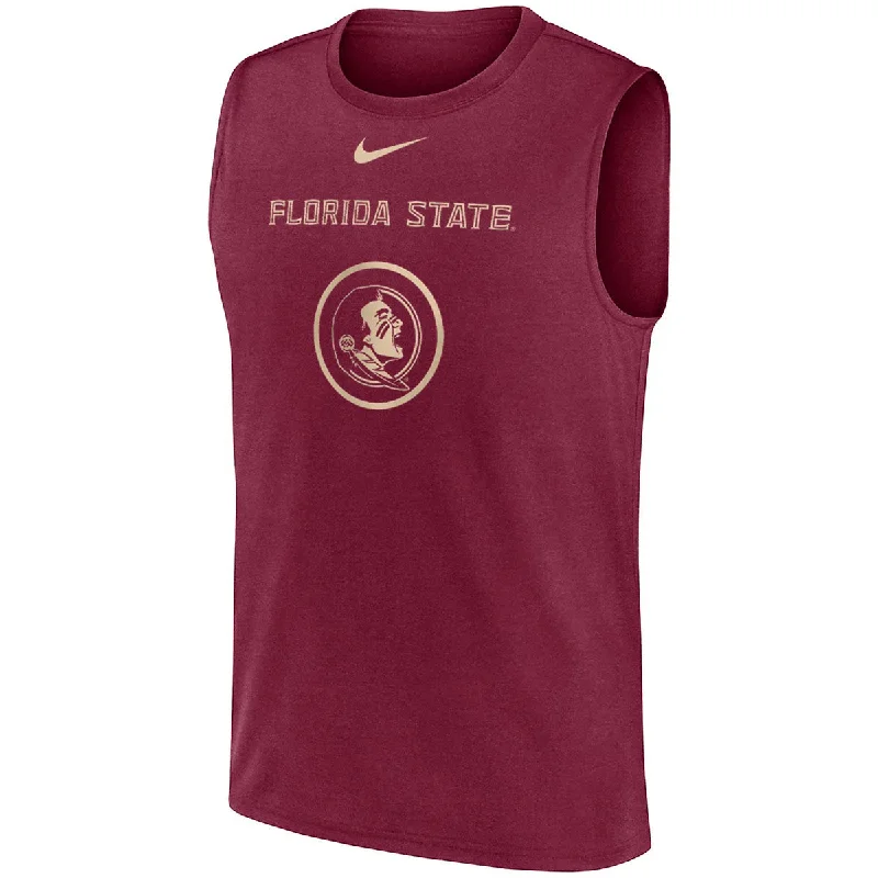 men's modern design t-shirts -Nike Men's Florida State/Seminole Logo Dri-fit Sleeveless Basketball Practice T-shirt - Garnet