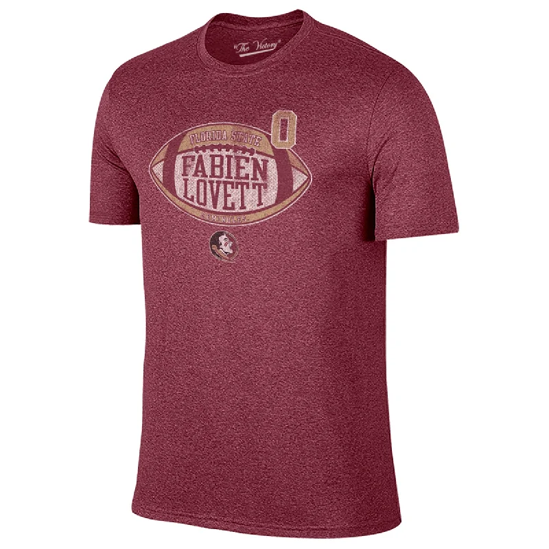 men's casual wear t-shirts -Original Retro Brand Adult/Unisex Fabien Lovett #0 Florida State Football T-shirt - Heathered Garnet