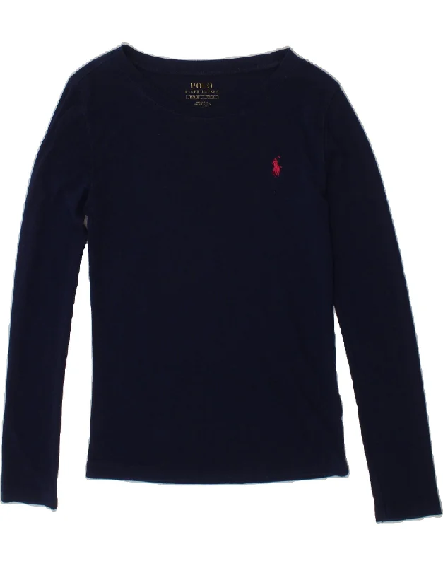 men's plain t-shirts -POLO RALPH LAUREN Boys Top Long Sleeve 8-9 Years Medium Navy Blue Cotton