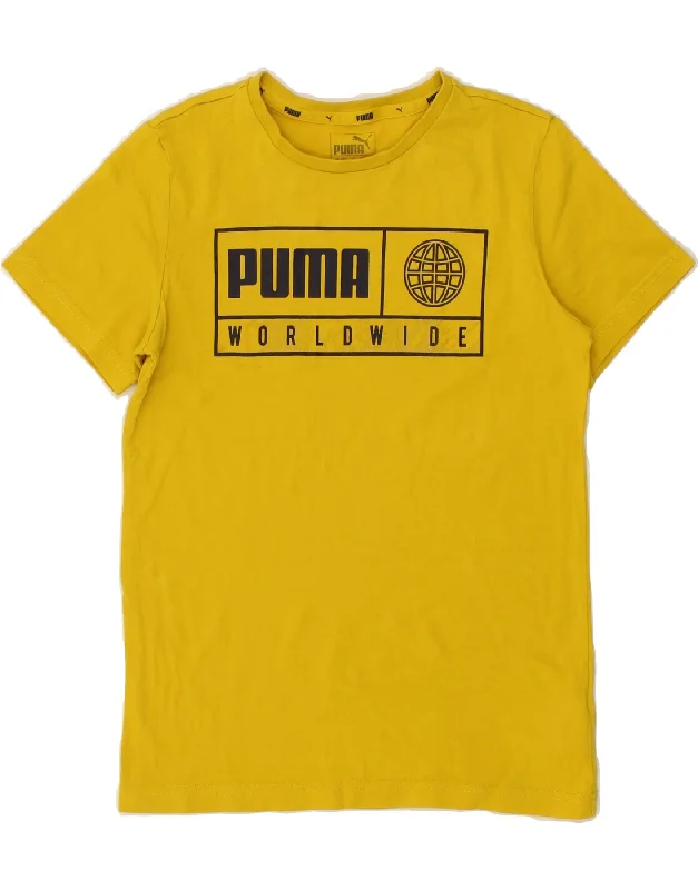 men's trendy graphic t-shirts -PUMA Boys Graphic T-Shirt Top 11-12 Years Large Yellow Cotton