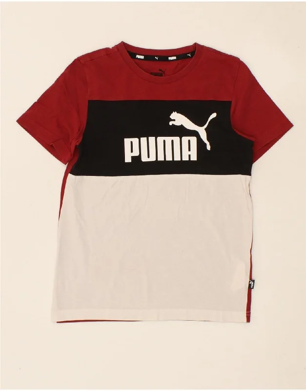 men's athletic fit t-shirts -PUMA Boys Graphic T-Shirt Top 7-8 Years  Red Colourblock Cotton