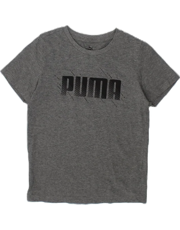 men's sport t-shirts -PUMA Boys Graphic T-Shirt Top 9-10 Years  Grey Cotton