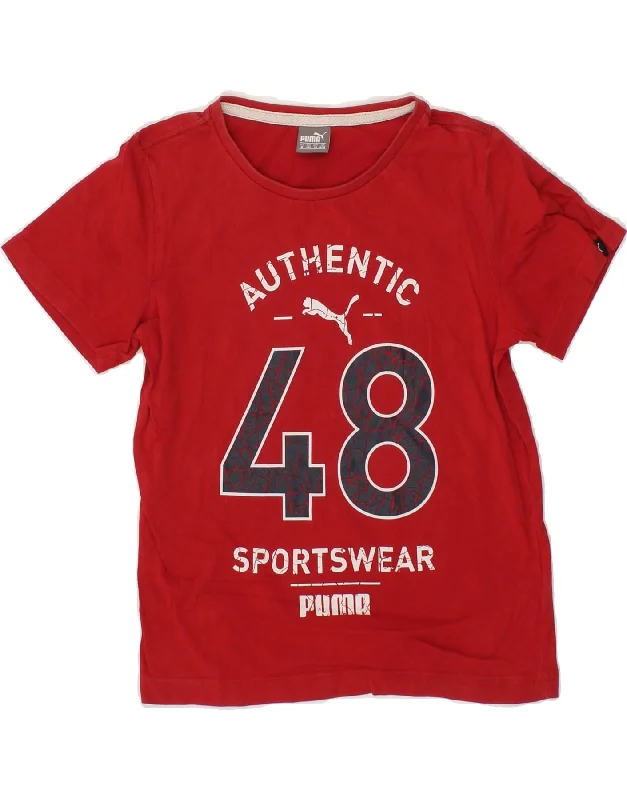 men's performance t-shirts -PUMA Boys Graphic T-Shirt Top 9-10 Years Medium Red Cotton