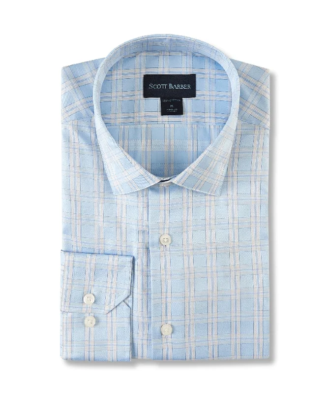 men's button-up shirts -Sateen Shadow Plaid, Sky