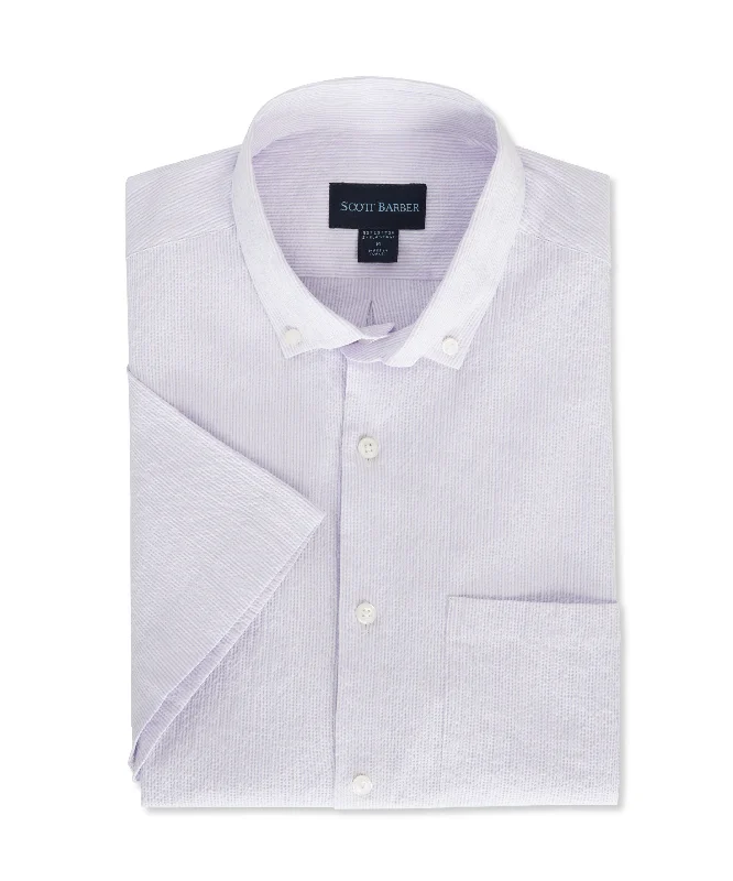 men's fitted shirts -Stretch Seersucker Mini Stripe, Grapeade