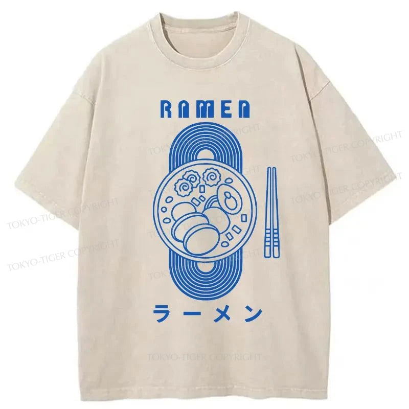 men's comfortable print tees -Tokyo-Tiger A Bowl Of Ramen Washed T-Shirt