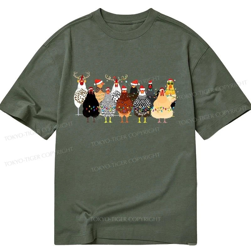 men's slim fit t-shirts -Tokyo-Tiger A Flock Of Christmas Chickens Classic T-Shirt