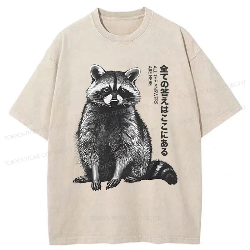 men's light t-shirts for summer -Tokyo-Tiger All The Answers Are Here Washed T-Shirt