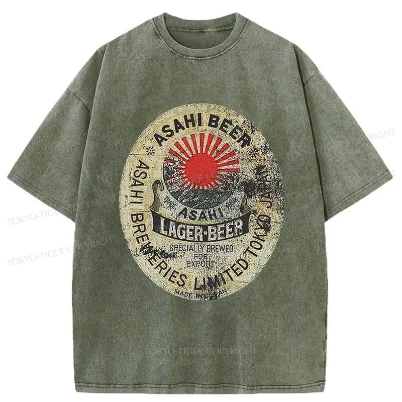 men's vintage graphic t-shirts -Tokyo-Tiger ASAHI BEER Japanese Washed T-Shirt