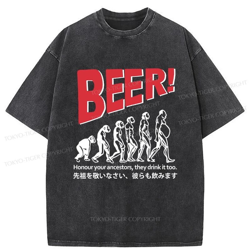 men's high-performance t-shirts -Tokyo-Tiger Beer Human Evolution Washed T-Shirt