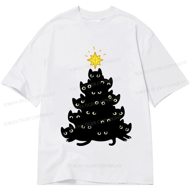 men's relaxed fit t-shirts -Tokyo-Tiger Black Cat Christmas Tree Classic T-Shirt