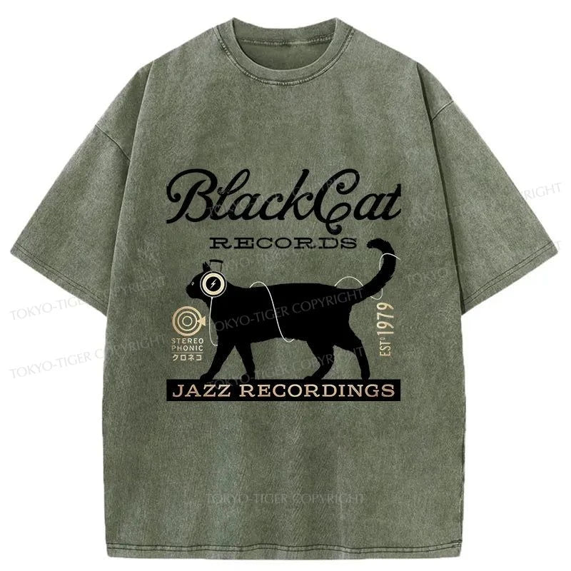 men's relaxed fit t-shirts -Tokyo-Tiger Black Cat Japan Washed T-Shirt