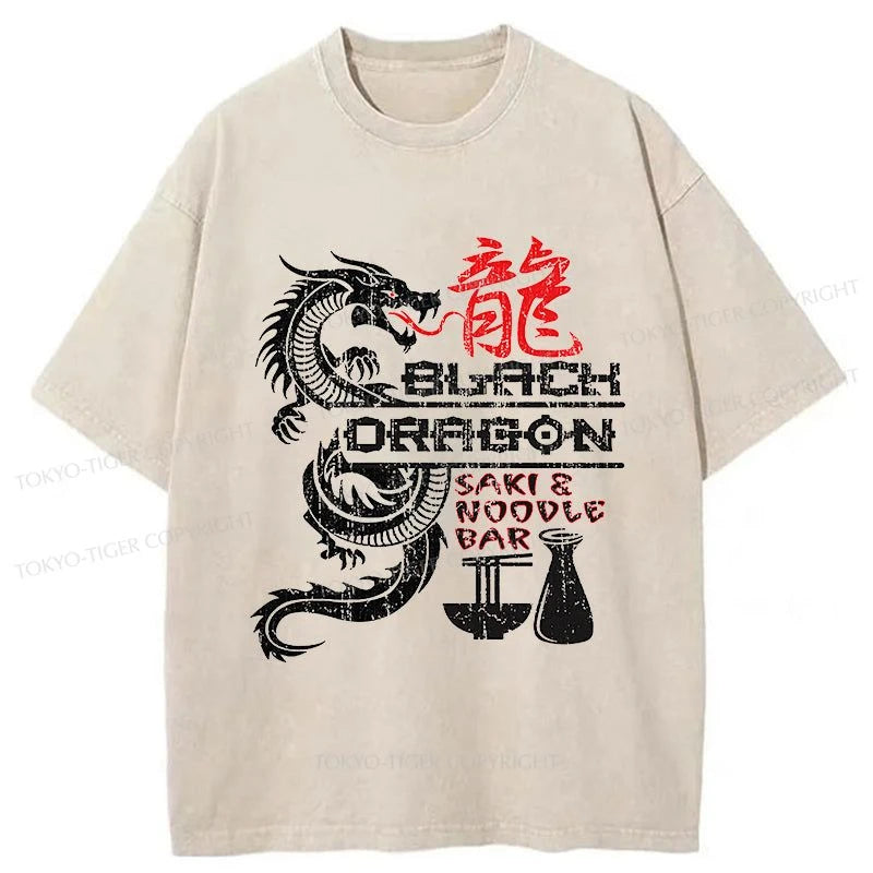 men's comfortable print tees -Tokyo-Tiger Black Dragon Sake Noodle Bar Washed T-Shirt