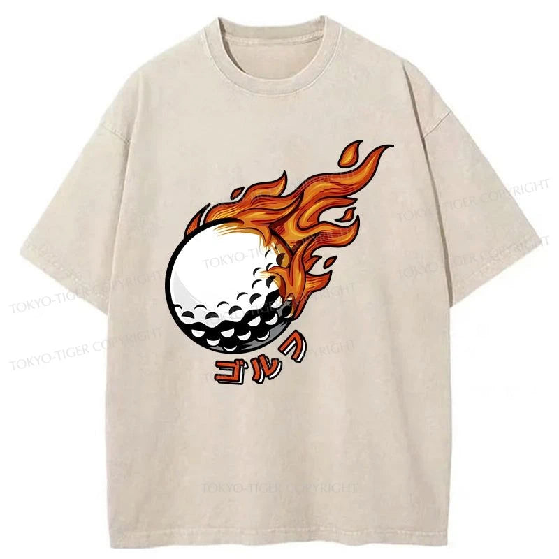 men's statement t-shirts -Tokyo-Tiger Burning Golf Ball Washed T-Shirt