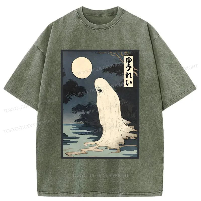 men's bold graphic t-shirts -Tokyo-Tiger Creepy Japanese Ghost Washed T-Shirt