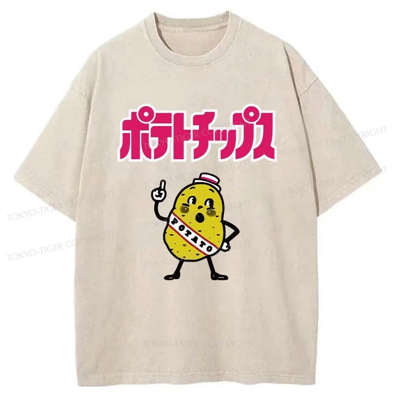 men's performance t-shirts -Tokyo-Tiger Cute Japanese Potato Washed T-Shirt