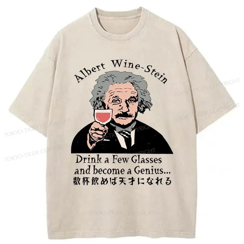 men's printed slogan t-shirts -Tokyo-Tiger Einstein Invites You For A Drink Washed T-Shirt