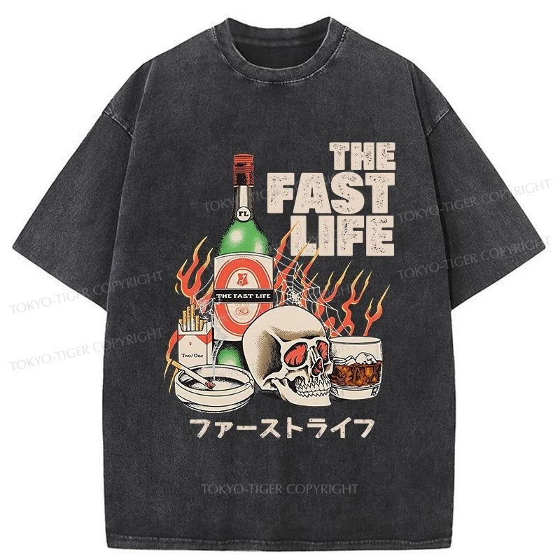 men's breathable t-shirts -Tokyo-Tiger Fast Pace Of Life Washed T-Shirt