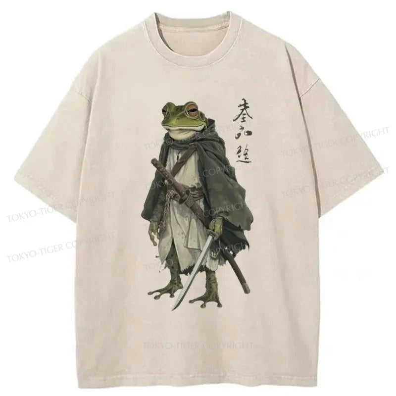 men's summer t-shirts -Tokyo-Tiger Frog Warrior Japan Washed T-Shirt