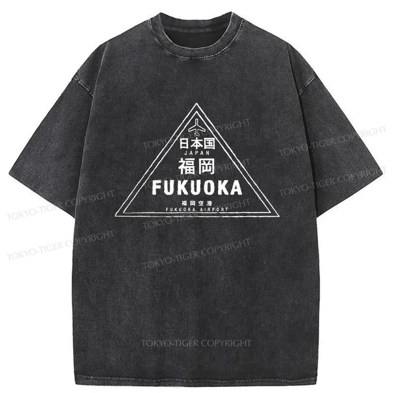 men's graphic slogan t-shirts -Tokyo-Tiger Fukuoka Japan Washed T-Shirt