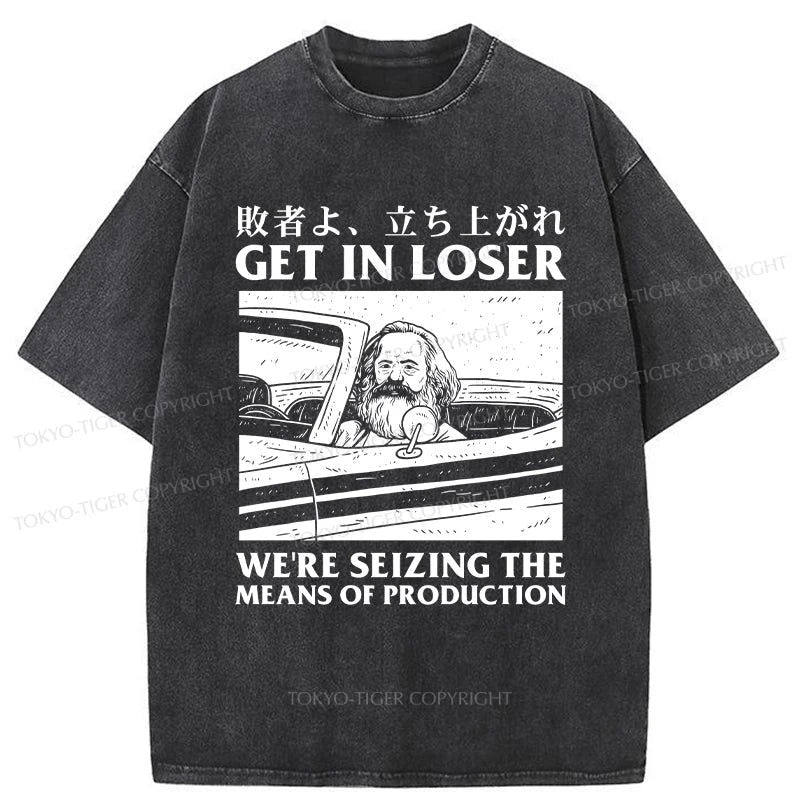 men's bold design t-shirts -Tokyo-Tiger Great Man Fighting For The Future Washed T-Shirt