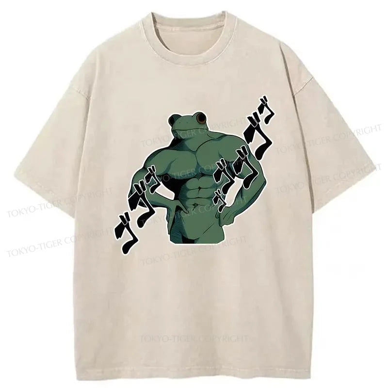 men's light t-shirts for summer -Tokyo-Tiger Handsome Frog Man Washed T-Shirt