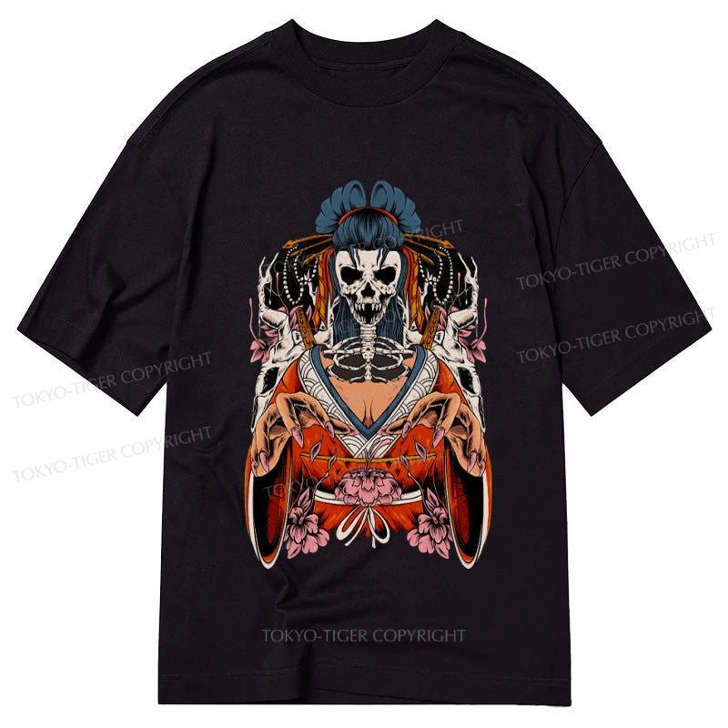 men's casual wear t-shirts -Tokyo-Tiger Japanese Art Skull Geisha Classic T-Shirt