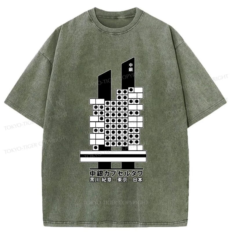 men's graphic print tees for casual wear -Tokyo-Tiger Japanese Capsule Building Washed T-Shirt