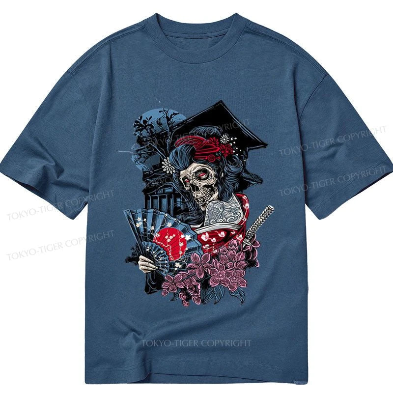 men's cotton t-shirts for summer -Tokyo-Tiger Japanese Geisha Skull Classic T-Shirt