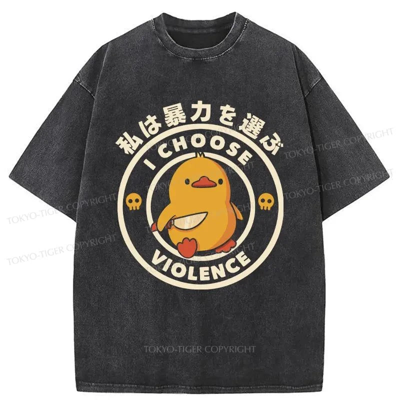 men's breathable cotton graphic t-shirts -Tokyo-Tiger Killer Duck Japanese Washed T-Shirt