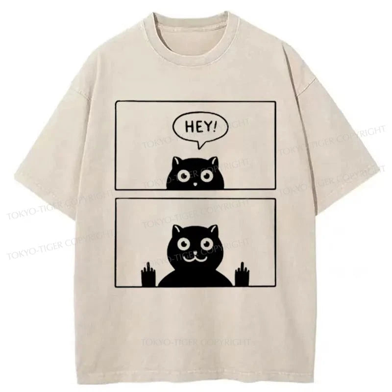 men's soft t-shirts -Tokyo-Tiger Naughty Cat Japan Washed T-Shirt