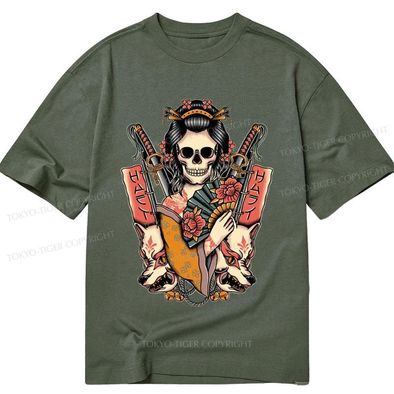 men's plain t-shirts -Tokyo-Tiger Samurai Geisha Skull Japanese Classic T-Shirt