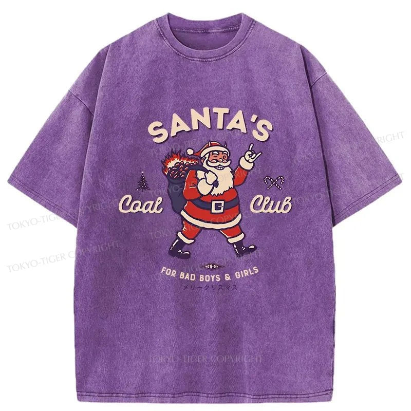 men's minimalist t-shirts -Tokyo-Tiger Santa's Coal Club Japan Washed T-Shirt