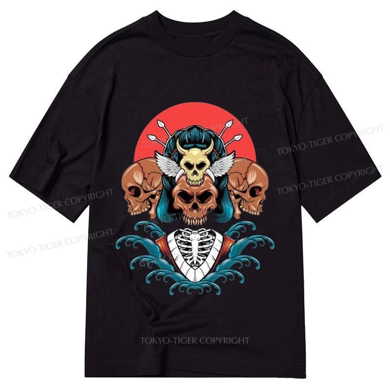 men's cotton t-shirts -Tokyo-Tiger Skull Face Geisha Japanese Classic T-Shirt