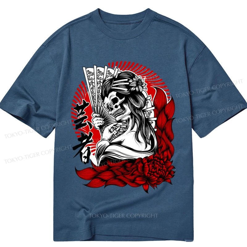 men's breathable t-shirts -Tokyo-Tiger Skull Geisha Japanese Art Classic T-Shirt