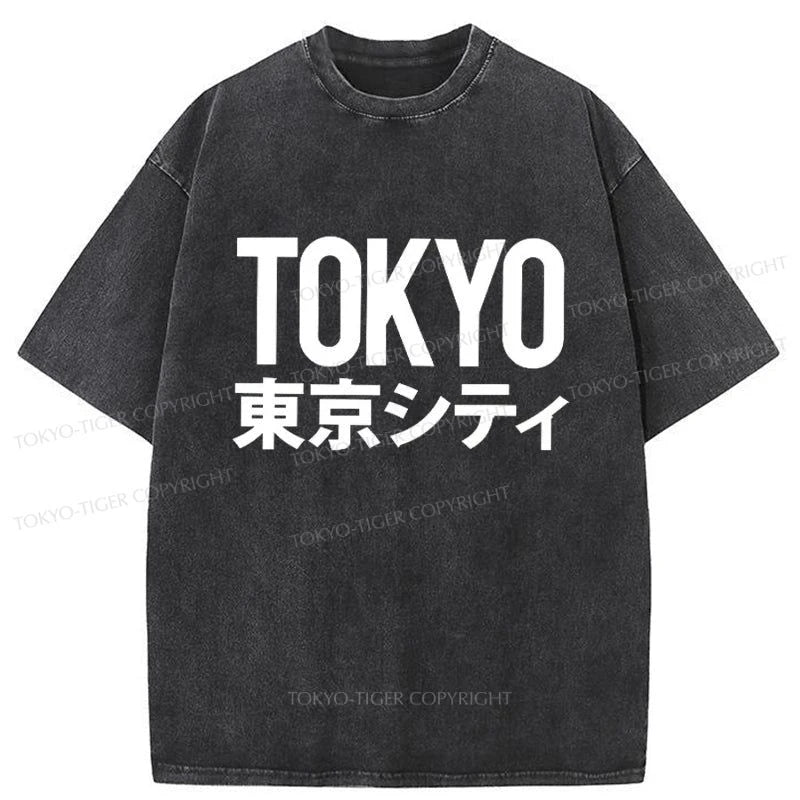 men's vintage print t-shirts -Tokyo-Tiger Tokyo City Washed T-Shirt