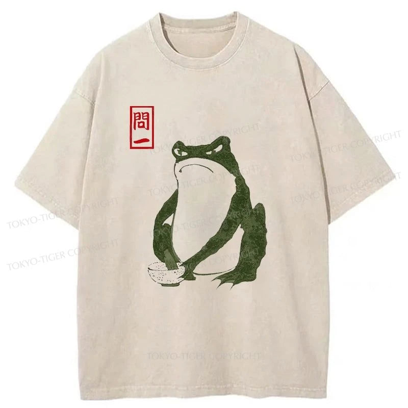 men's fun graphic print t-shirts -Tokyo-Tiger Woodblock Print Frog Washed T-Shirt